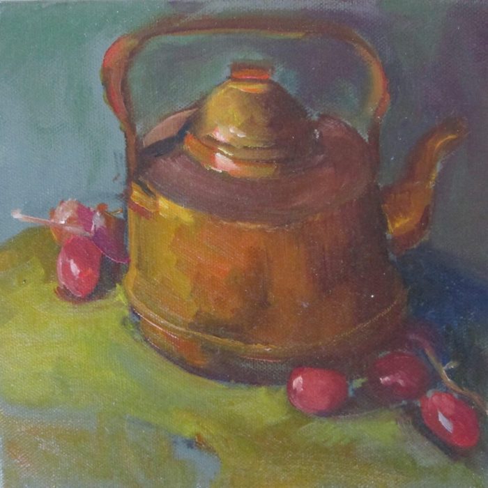 Suzanne Lewis, "Copper Kettle", oil, 8x8, $195