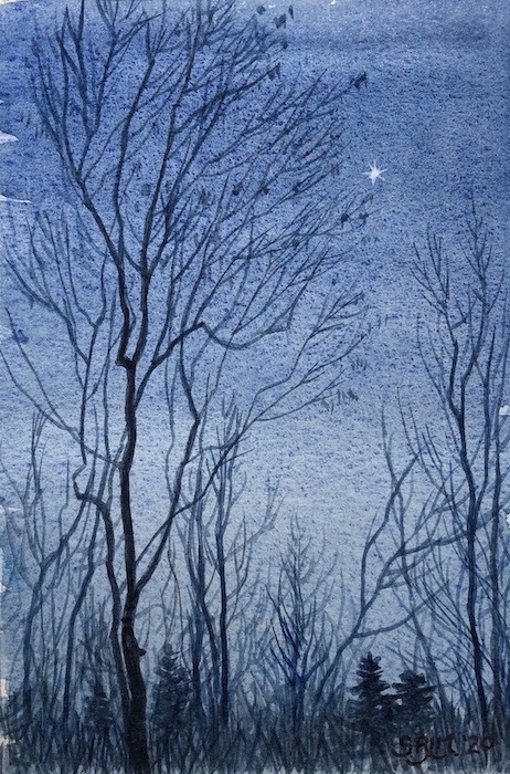 Sean Murtha, "Listening for Whipoorwill", watercolor, 7x5, $275