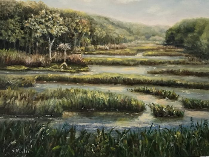 Violet Nastri, "East Beach Marsh", oil, 11x14, $550