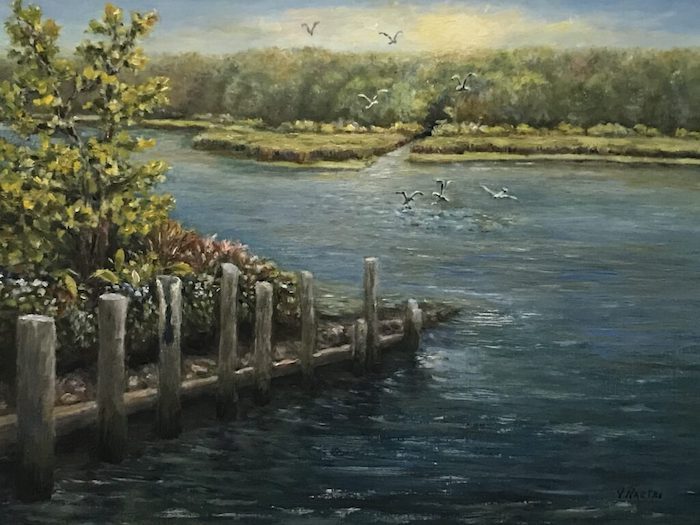 Violet Nastri, "Old Dock at Reynolds Marine", oil, 11x14, $550