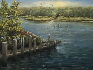 Violet Nastri, "Old Dock at Reynolds Marine", oil, 11x14, $550