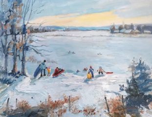 Blanche Serban, "Ready Set Slide!", oil, 20x16, $800
