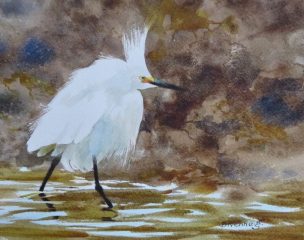 Bivenne Staiger, "Strutting Egret", watercolor, 8x10, $200