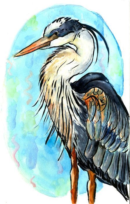 Amanda Surveski, "Heron", watercolor, 7x11, $275