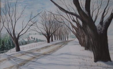 Jennifer Tassmer, "Winter Shadows", watercolor, 12x16, $350