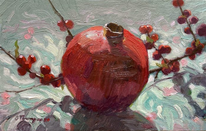 Susan Termyn, "Winter Fruit", oil, 5x8, $550