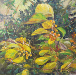 Beverly Tinklenberg, "Berry Bush", oil, 10x10, $275
