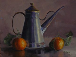 Joan Wallace, "Antique Watering Can with Mandarins", oil, 8x10, $420