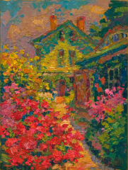 Leif Nilsson, "Bee Balm Garden", oil, 9x12, $2,400