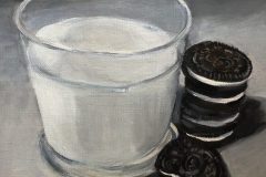 Dawn Bisharat, "Milk and Cookies", acrylic, 8x8, $225