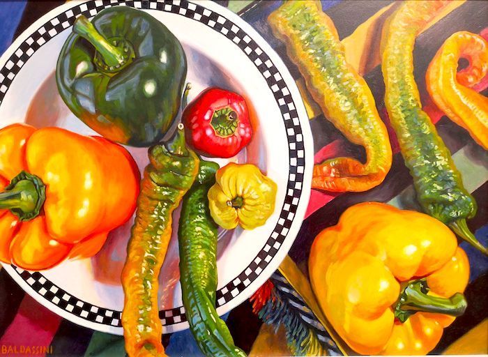 Paul Baldassini, "Ten Peppers", oil, 16 x 21.5, $750