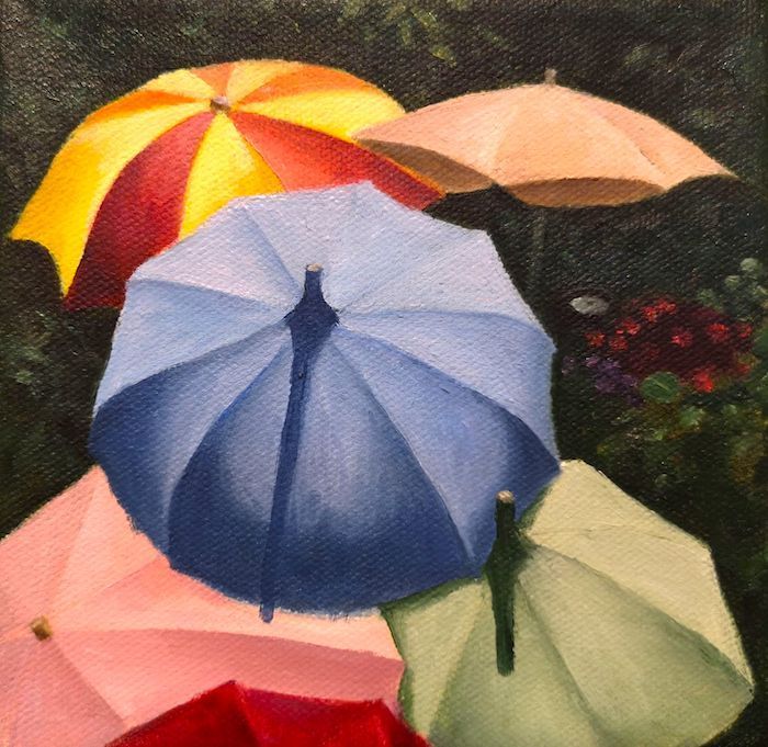 Phyllis Bevington, "Umbrella Bouquet", oil, 6 x 6, $150