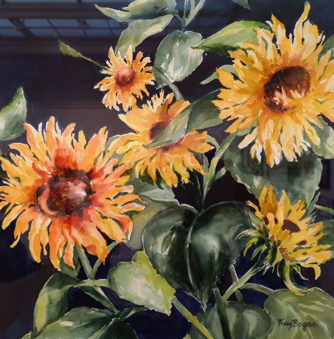 Terry Bogan, "Sunflower Dance", watercolor, 18 x 18, $400