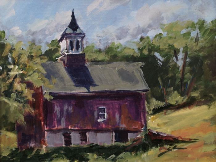Sharon Chaples, "Field Sketch - Barn by Haddam Meadows", acrylic, 11 x 14, $120