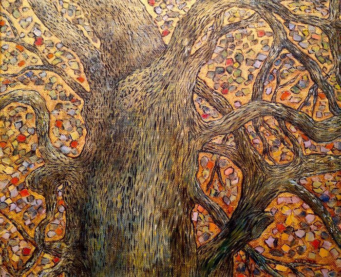 Rosemary Cotnoir, "Twisted Tree with Gold", oil, 20 x 24, $700