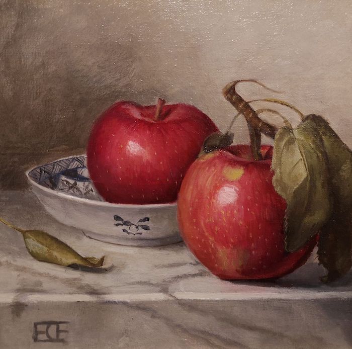 Barbara Cricchio-Efchak, "Pair of Apples", oil, 8 x 8, $575