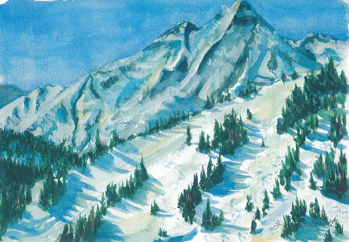 Jane Critchett, "Morning Slopes", watercolor, 12 x 16, $280