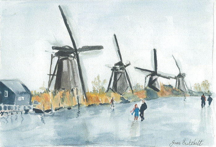 Jane Critchett, "Winter in Holland", watercolor, 12 x 16, $260
