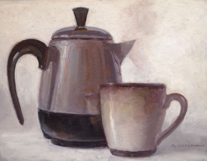 Rick Daskam, "Farberware Coffee Pot #1", oil, 6 x 8, $650