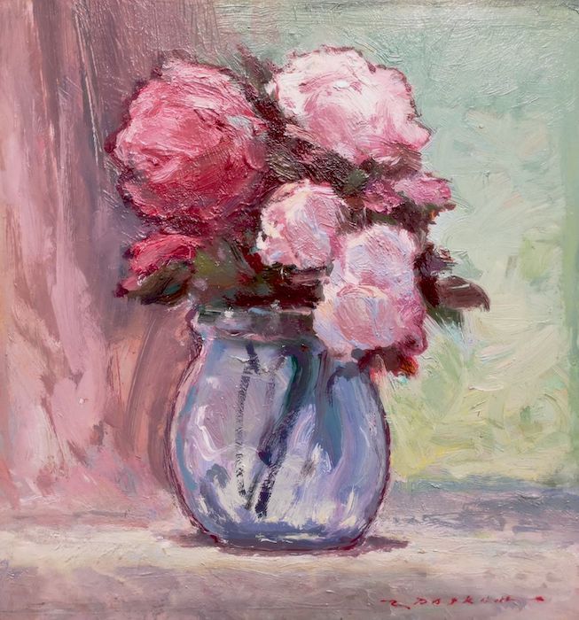 Rick Daskam, "Pink and Green", oil, 9 x 9, $800