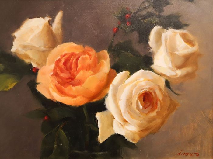 Dana DiMuro, "Winter Roses", oil, 9 x 12, $700