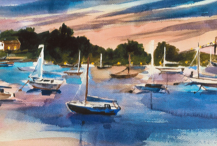 Terry J. Eddy, "Colors of Sky Blending with Boats", watercolor, 18.5 x 22, $400