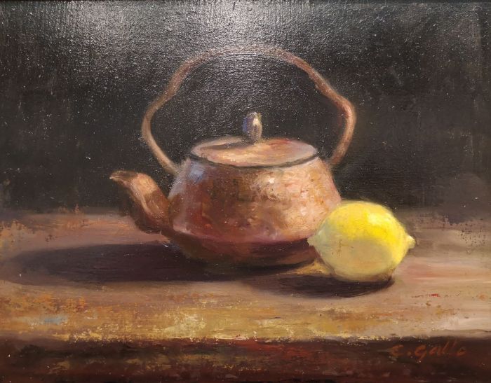 Colleen Gallo, "Teapot with Lemon", oil, 8 x 10, $400