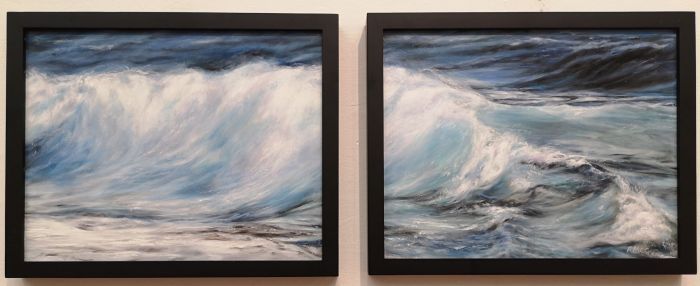 Rose Mary Gates, "WA-VE", oil, 2 x 11 x 14, diptych $400