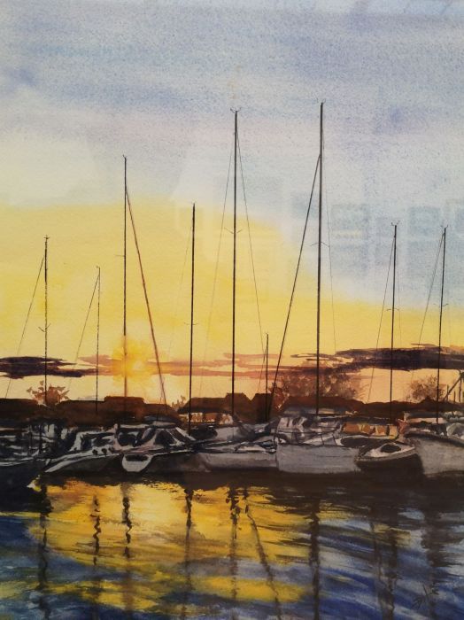 Dawna Hasara, "Marina Glow", watercolor, 12 x 16, $475