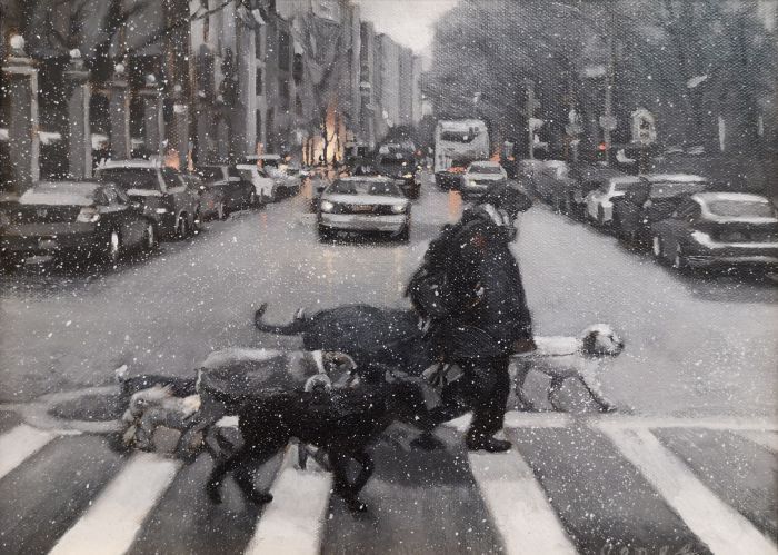 Jacqueline Jones, "Christmas List", oil, 9 x 12, $950