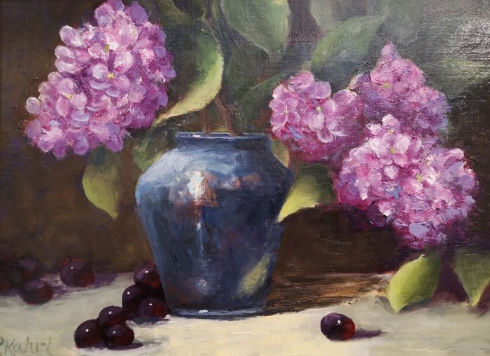 Randie Kahrl, "Blue Vase and Lilacs", oil, 9 x 12, $595