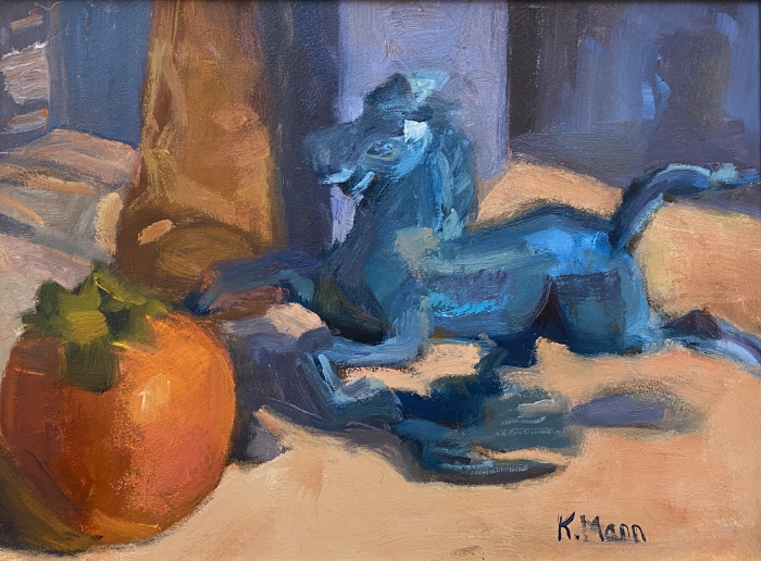 Katherine Mann, "Still Life with Persimmon", oil  SOLD