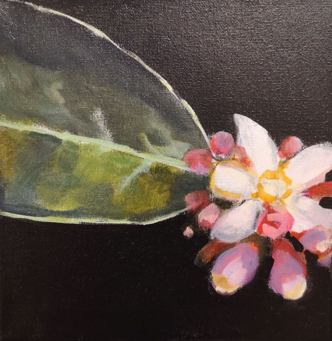 Carolyn Hagy Kent, "Magnolia Leaf", acrylic, 8 x 8, $200