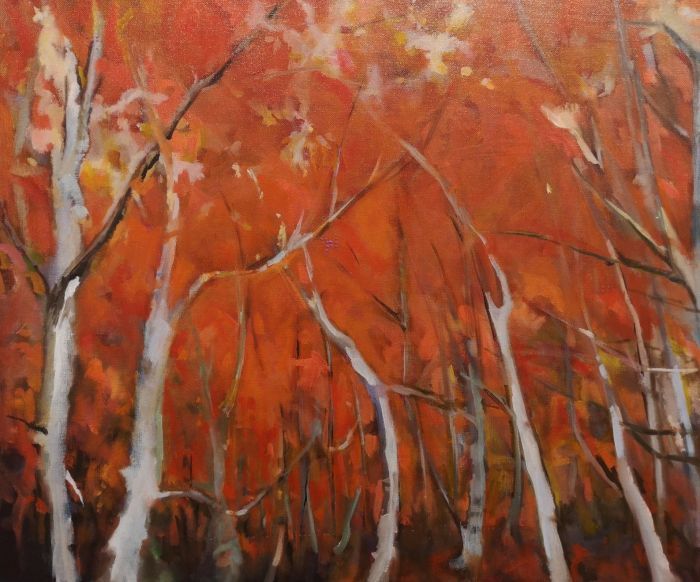 Carolyn Hagy Kent, "Red Birches", oil, 20 x 24, $300   SOLD