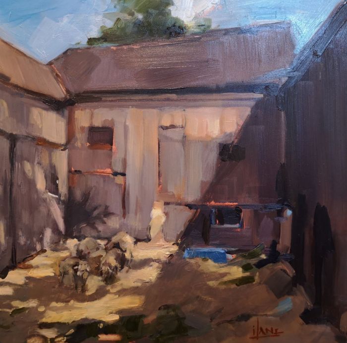 Isabel Lane, "Late Summer on Dudley Farm", oil, 8 x 8, $700
