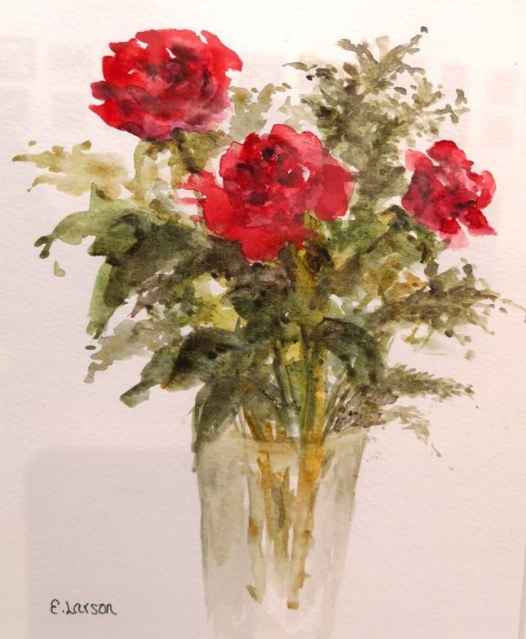 Elin Larson, "Roses", watercolor, 7.5 x 9, $400