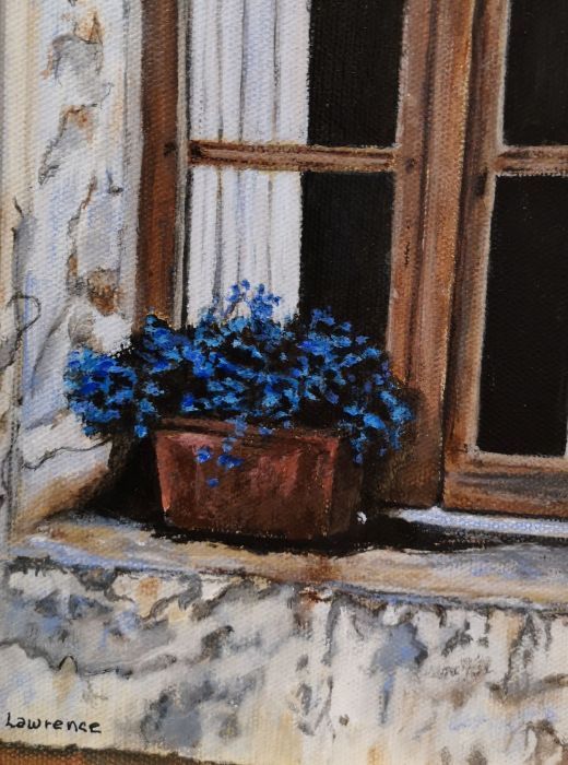 Lois Lawrence, "Lobelia", acrylic, 6 x 8, $275