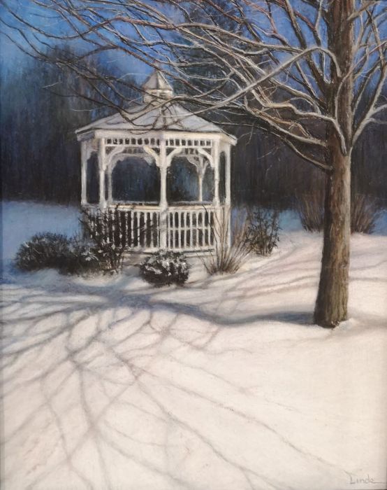 Stephen Linde, "Moonlit Gazebo",pastel,11x14, $600