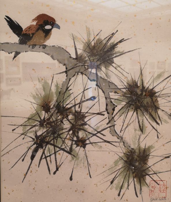 Gale Loch, "Bird in Pine Needles", watercolor/ink, 17 x 21, $500
