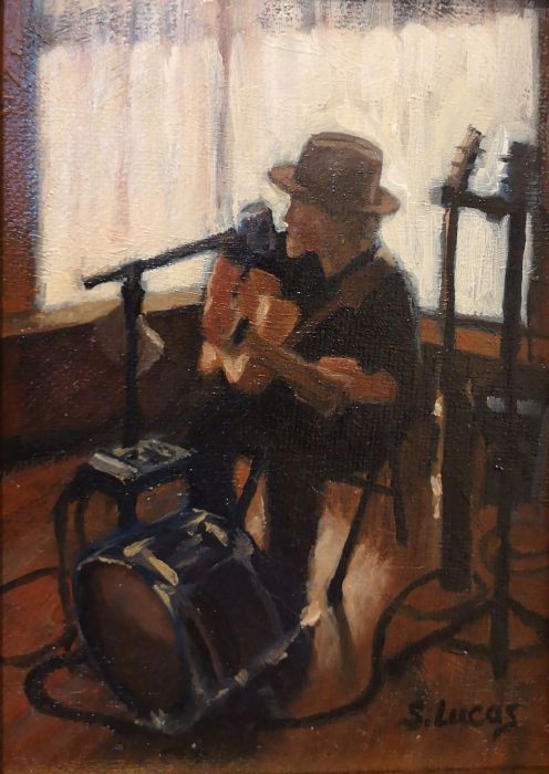 Sarah Stifler Lucas, "Ramblin' Dan", oil, 7 x 5, $495