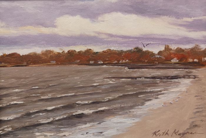 Keith Magner, "November Front on Sasco Beach", oil, 5 x 7, $200