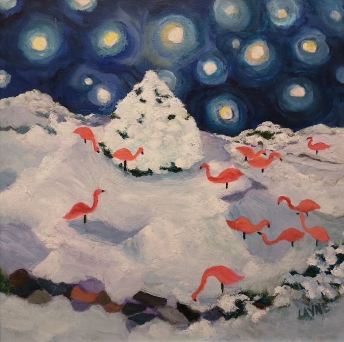 Layne Marholin, "Who Put the Snowbirds There", oil, 16 x 16, $560