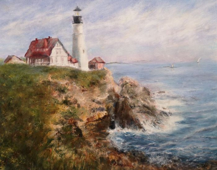 Rosemary C. Markham, "P.M. - Portland, Cape Elizabeth Head Light", oil, 16 x 20, $400