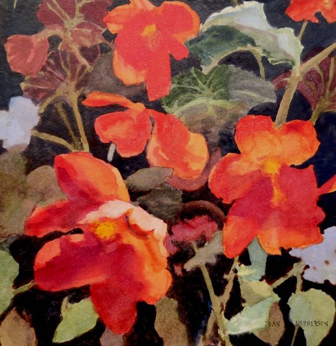 Joan McPherson, "Begonias", watercolor, 13 x 13, $500