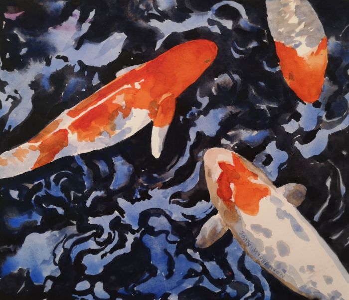 Joan McPherson, "Koi", watercolor, 14 x 15, $400