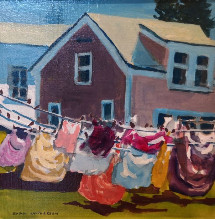 Joan McPherson, "Laundry on the Line", acrylic, 8 x 8, $250