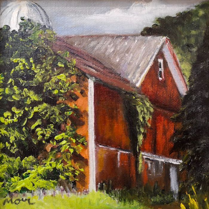 Barbara Alice Moir, "Sussex Barn in Summer", oil, 6 x 6, $300