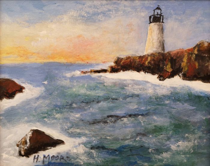 Harold S. Moore, "Portland Lighthouse", acrylic, 8 x 10, $190