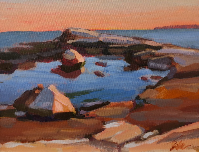 Sara Drought Nebel, "Wharf Sunset", acrylic, 8 x 10, $475