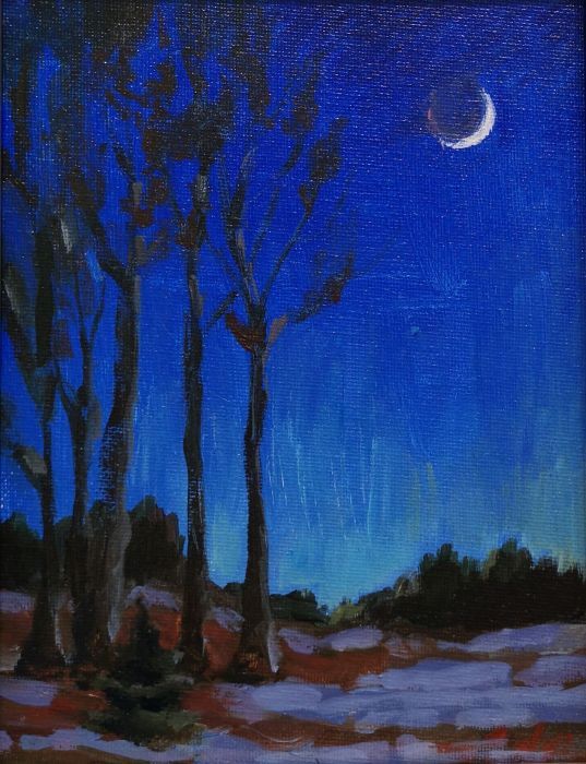 Sara Drought Nebel, "Winter Moon", acrylic, 6 x 8, $325